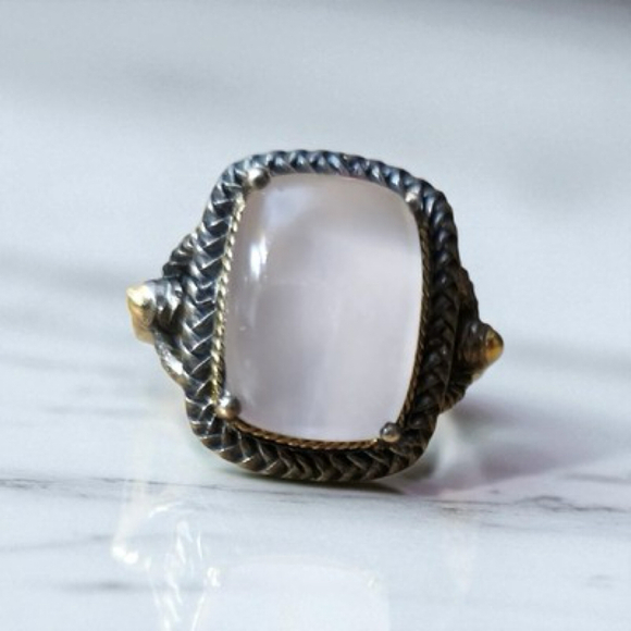 Effy Rose Quartz Ring 18kt Gold  & 925 Silver Size 8 - Picture 2 of 5